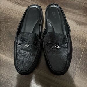 Michael Kors Black Pebbled Leather Slip-On Loafers with MK Charm